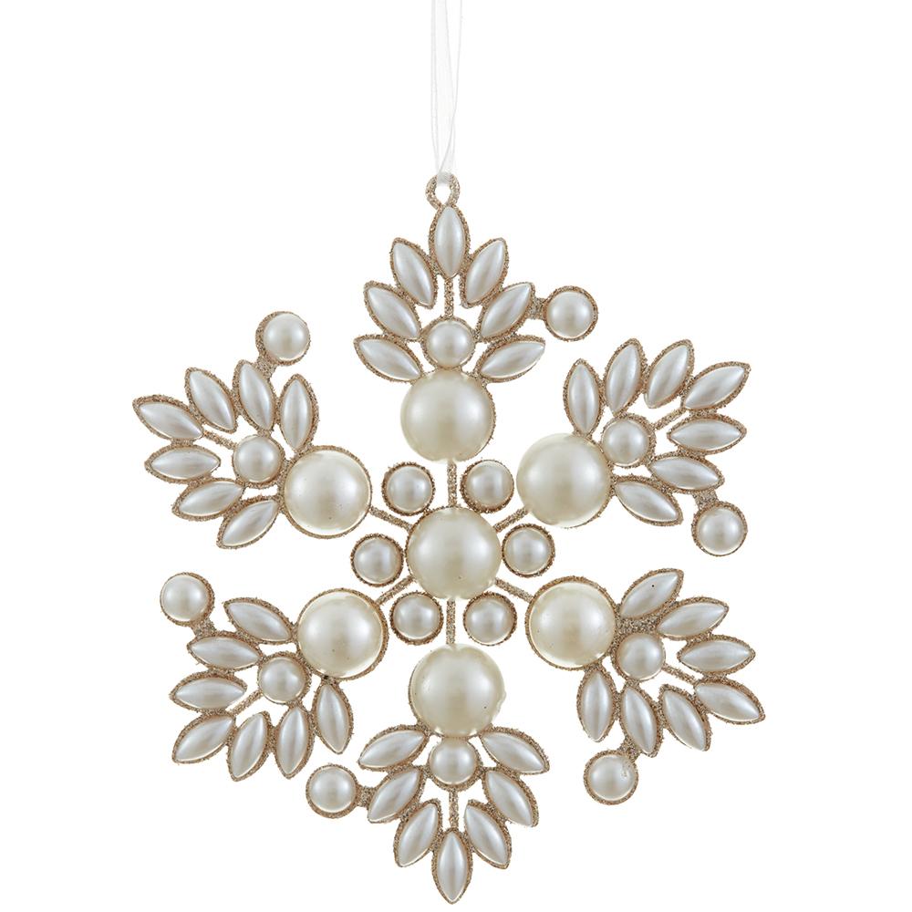 6" Gold Pearl Glitter Snowflake Ornament Set Of 4