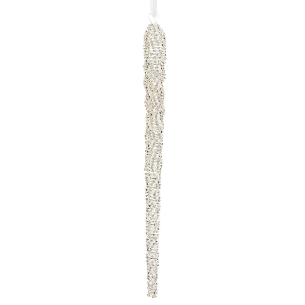 11" Silver Diamond Icicle Ornament Set Of 6