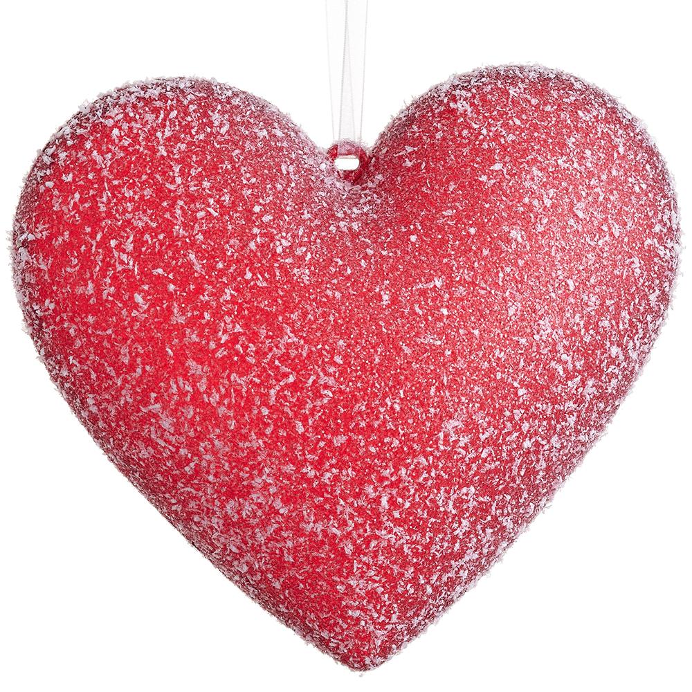 8" Red Snowed Heart Ornament Set Of 2