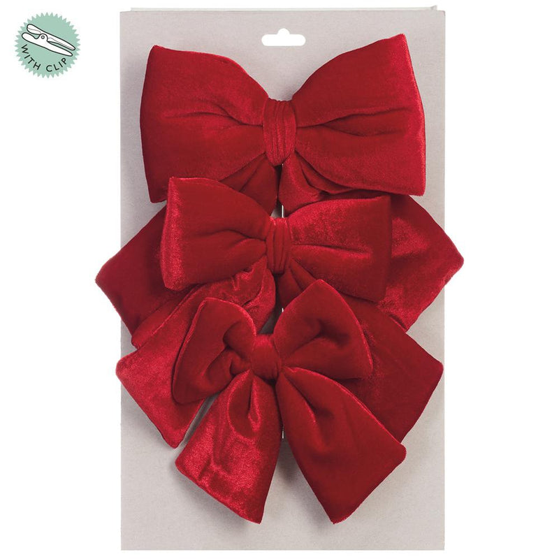 Juego de 3 moños de terciopelo rojo de 12,7 - 17,7 cm con clip