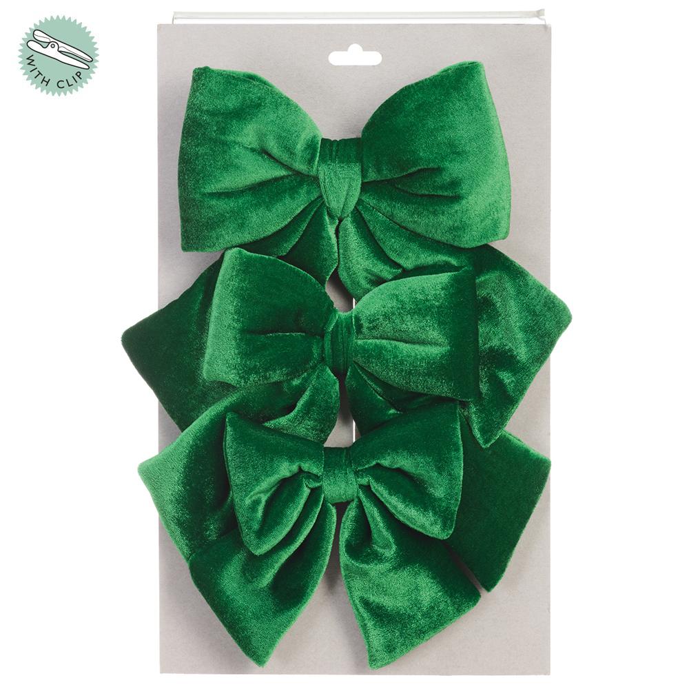 5"- 7" Green Velvet Bow With Clip Set Of 3