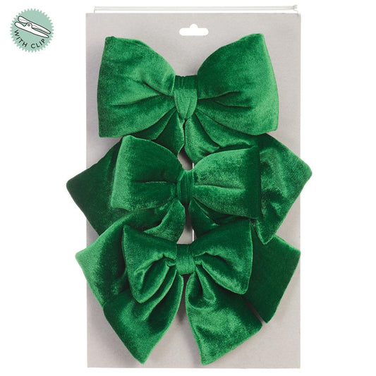Juego de 3 moños de terciopelo verde de 5" a 7" con pinza