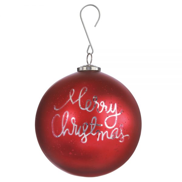 6" Red 'Merry Christmas' Ball Ornament Set Of 2