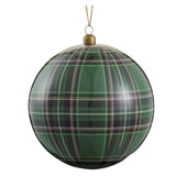 Green plaid Christmas ornament on a white background