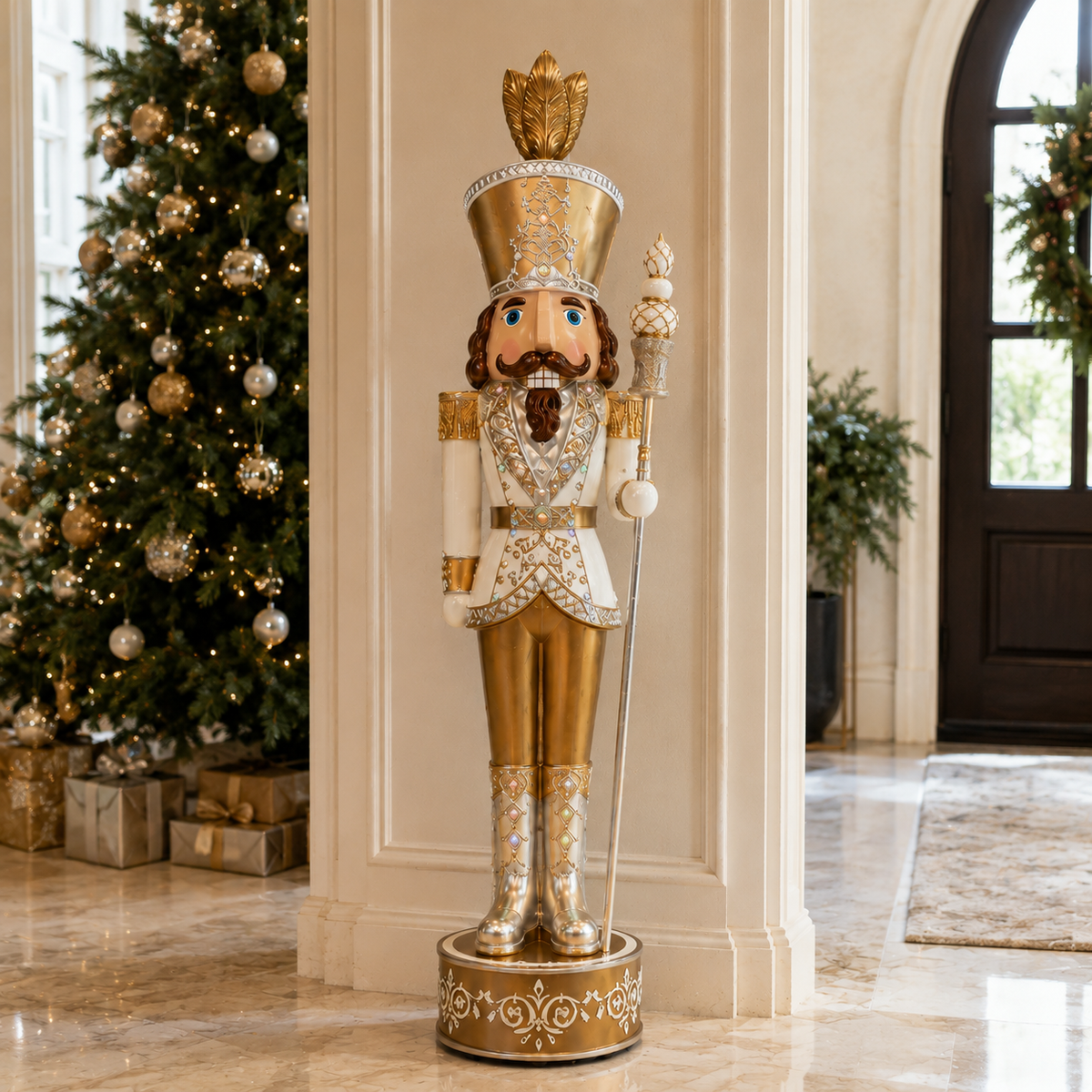 8 FT Gold & White Multi LED Nutcracker