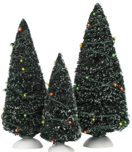 Village Accessory Green Twinkling Trees Set Of 3