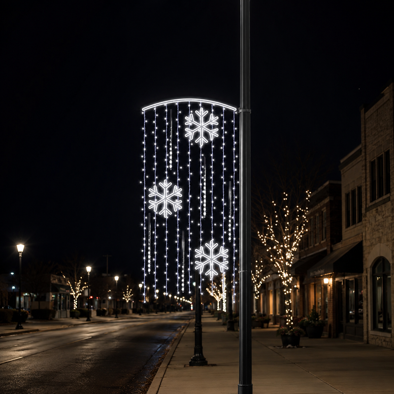 7 FT X 3 FT Pure White LED Snowflake Shower Pole Banner