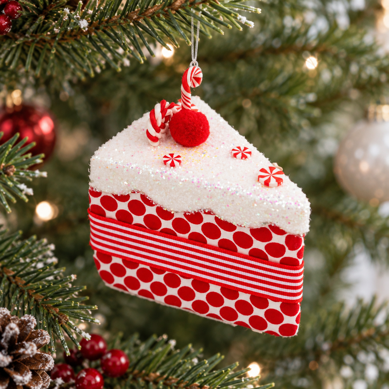 5" Red & White Peppermint Cake Slice Ornament Set of 6