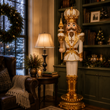 10 FT White & Gold King Nutcracker With Music & Warm White LED Lights