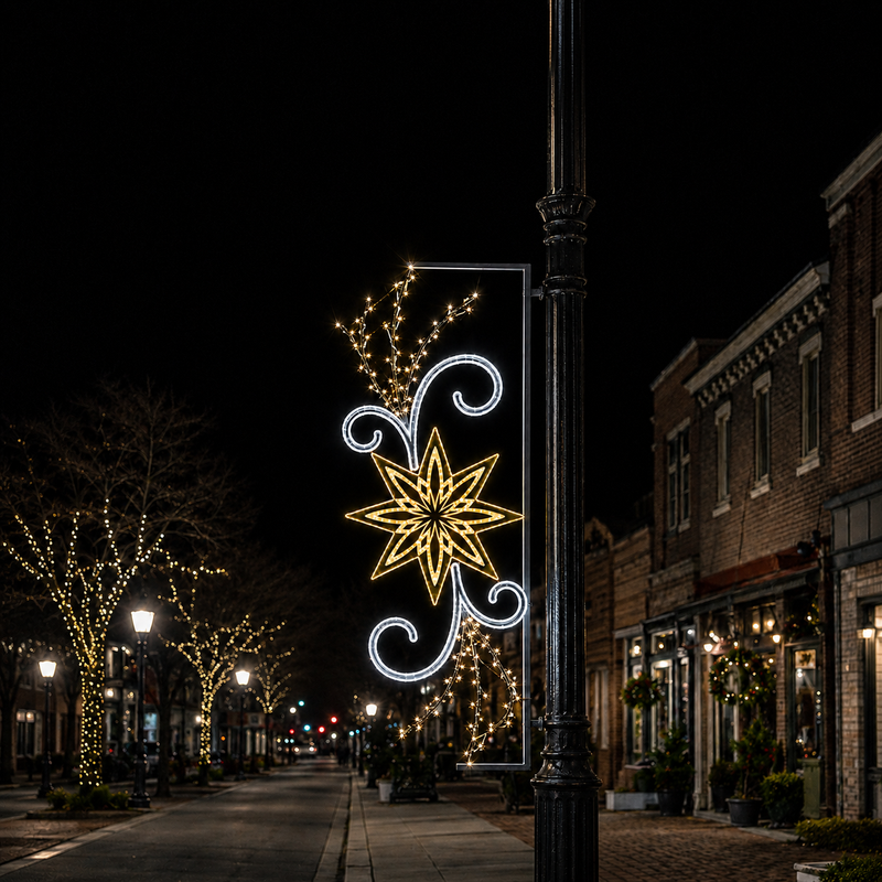 6 FT X 2 FT Warm White & White LED Star Pole Banner