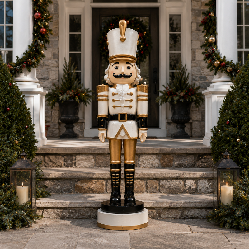 9 FT White & Gold Nutcracker