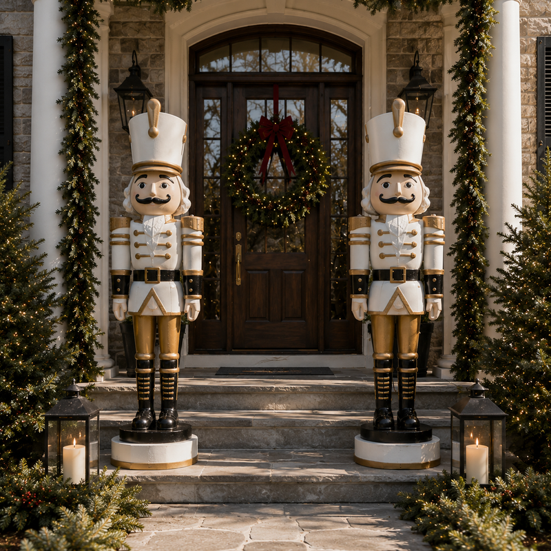 9 FT White & Gold Nutcracker