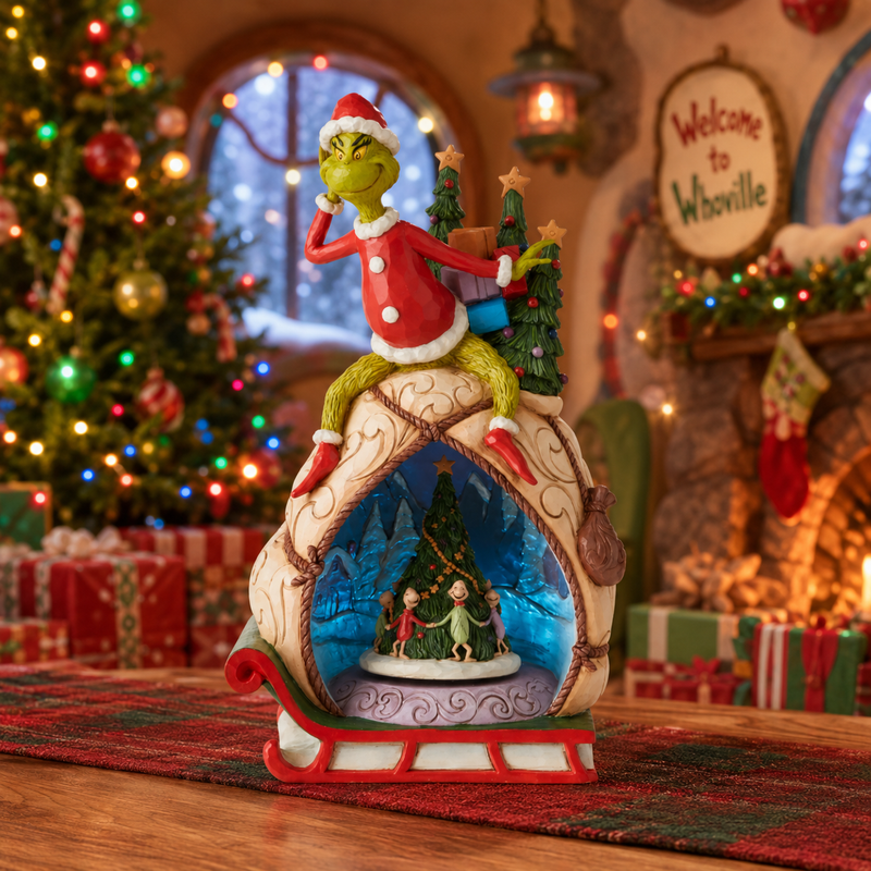 Aldea Grinch de 11.5" con Escena Rotatoria Iluminada de Grinch