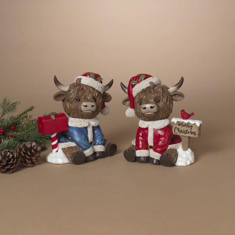 7" Sitting Highland Cow Assorted Set of 2