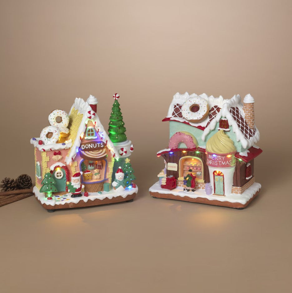 9" LED Donut Shop House Assorted Set Of 2