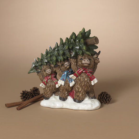 9" Highland Cows Carrying Tree