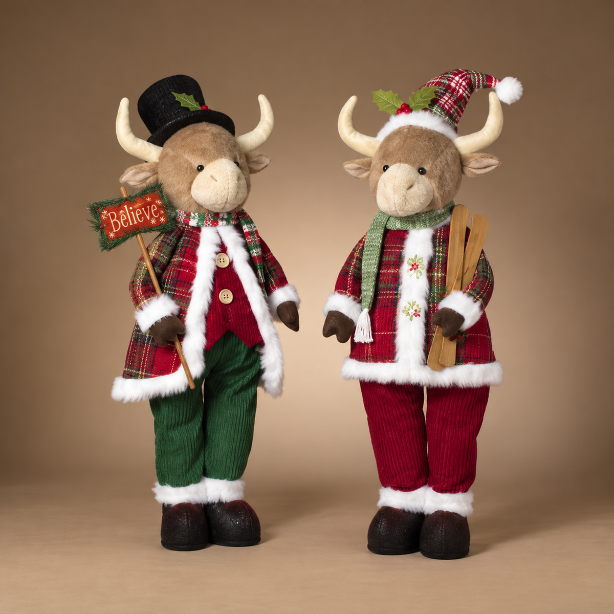 3 FT Highland Cow Couple With Holiday Outfits Assorted Set of 2