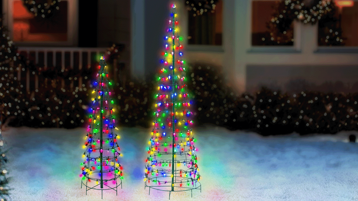Árbol de conos de luces múltiples de 240 LED de 1.8 m con efecto centelleante
