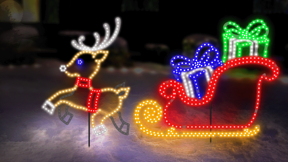 2 FT 460 LED Warm White Sleigh With Presents Twinkling Effect