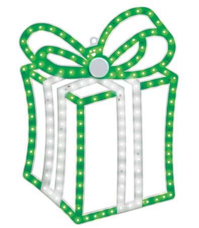 16" X 14" Green LED Present With Twinkle Effect