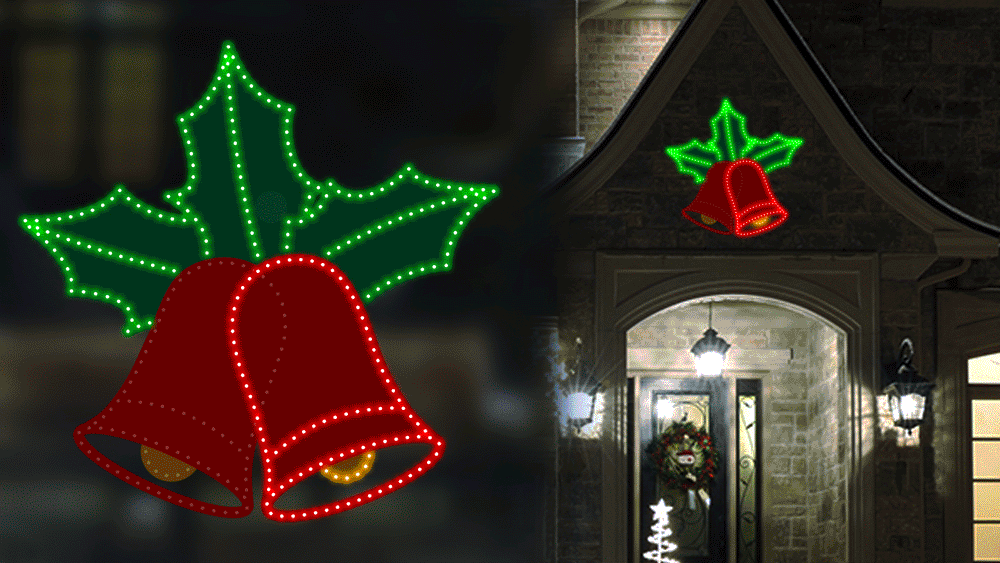 16" 208 LED Micro Holiday Holly Bells Twinkling Effect