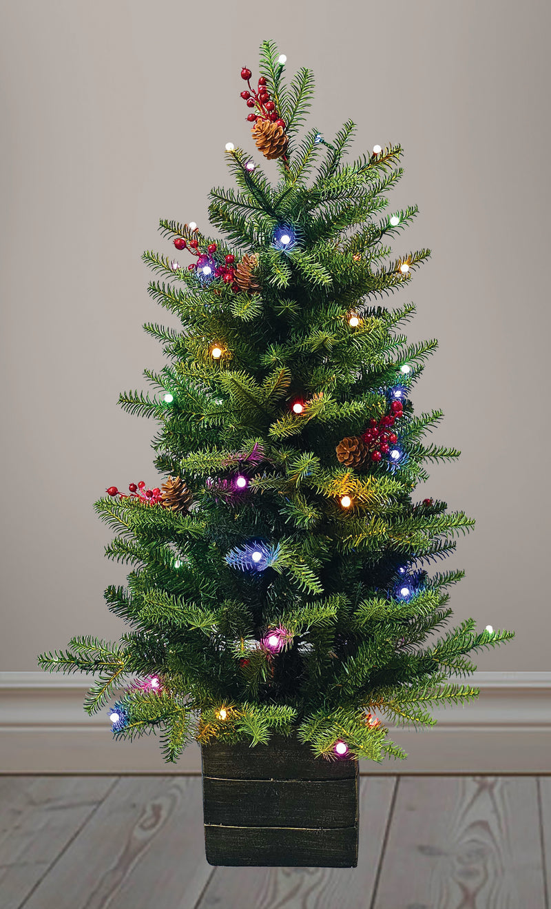 Árbol de montaña en maceta de 1,07 m con luces LED cálidas y multicolor preiluminadas