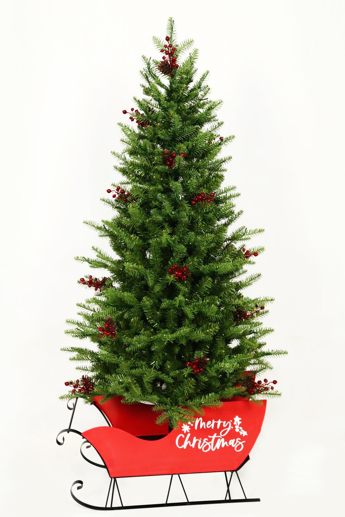 Árbol de montaña de 5 FT en maceta, con luces LED preiluminadas blancas cálidas y multicolor