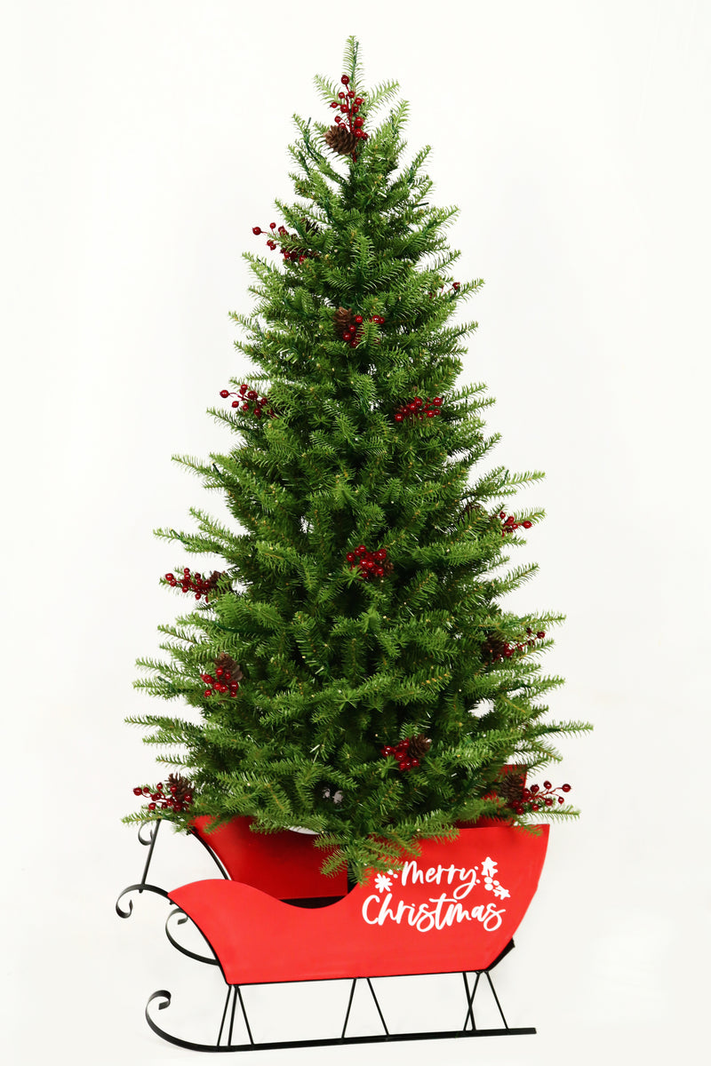 Árbol de montaña de 5 FT en maceta, con luces LED preiluminadas blancas cálidas y multicolor
