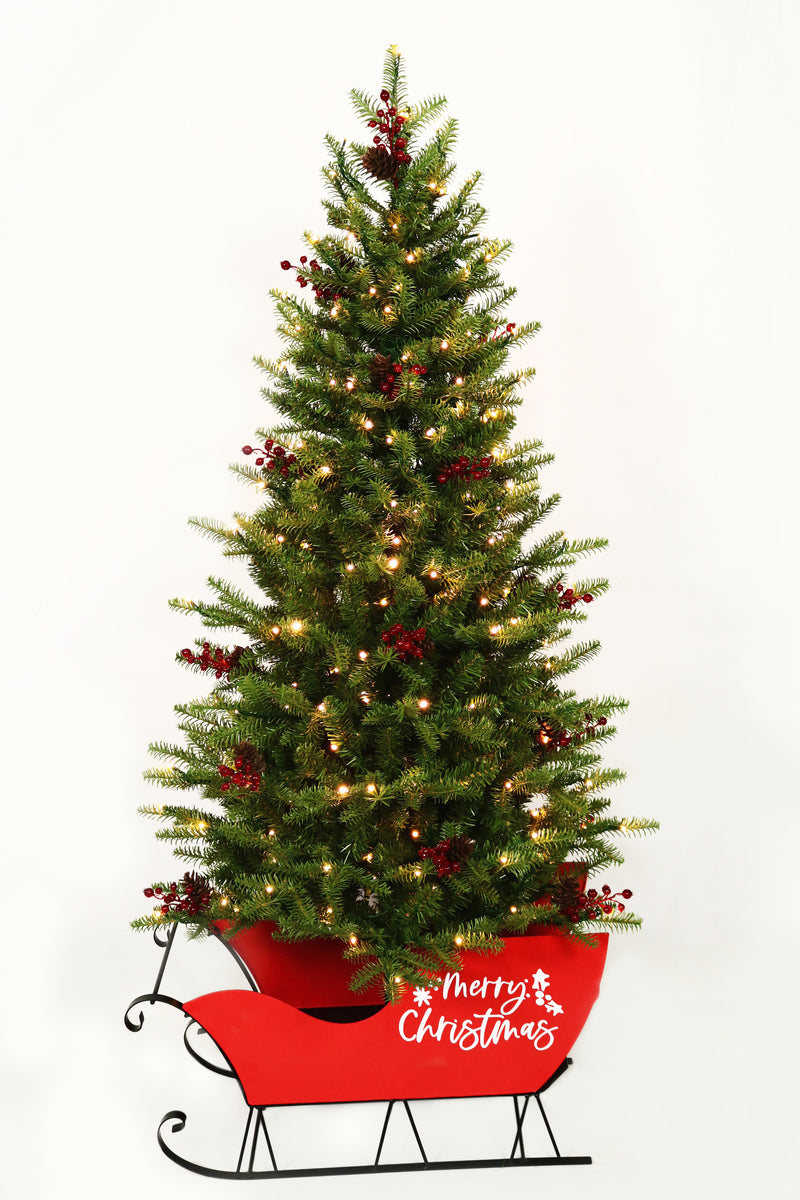 Árbol de montaña de 5 FT en maceta, con luces LED preiluminadas blancas cálidas y multicolor