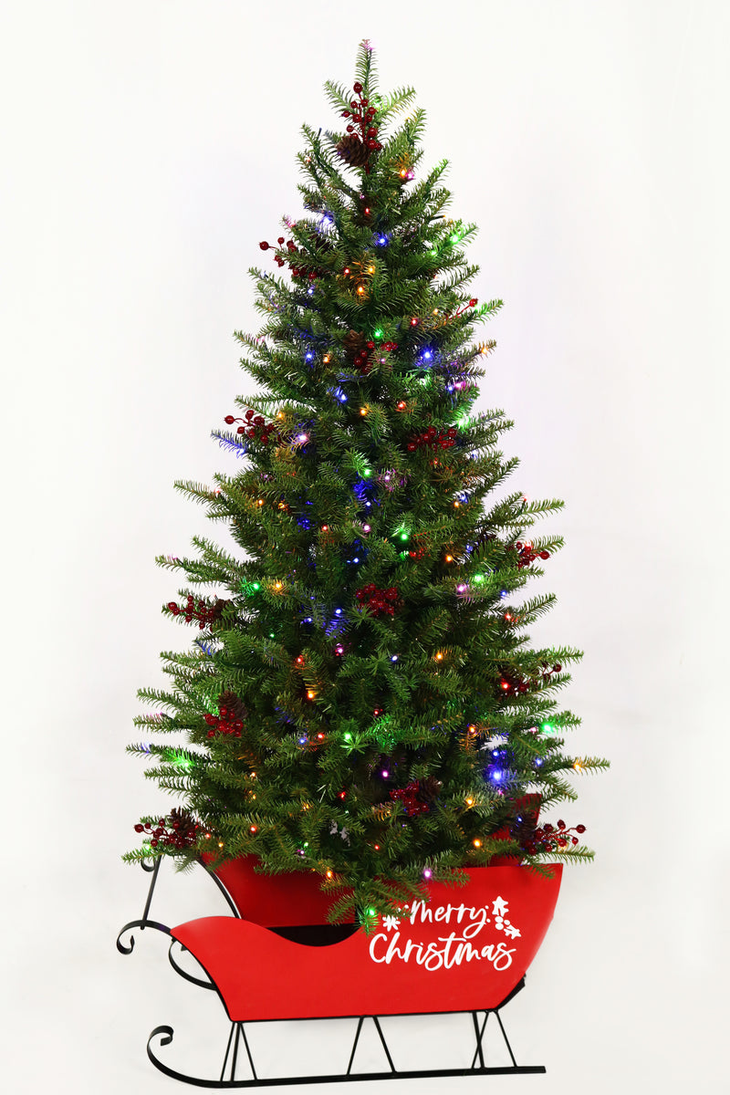 Árbol de montaña de 5 FT en maceta, con luces LED preiluminadas blancas cálidas y multicolor