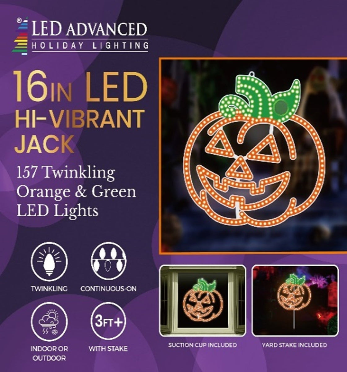 16" 194 LED Jack O' Lantern With Motion Display Twinkling Effect