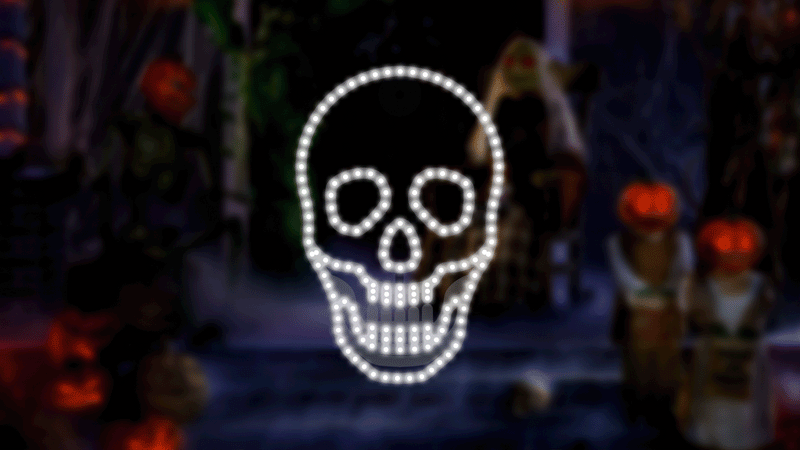 Decorative Skull-shaped LED light on a dark background