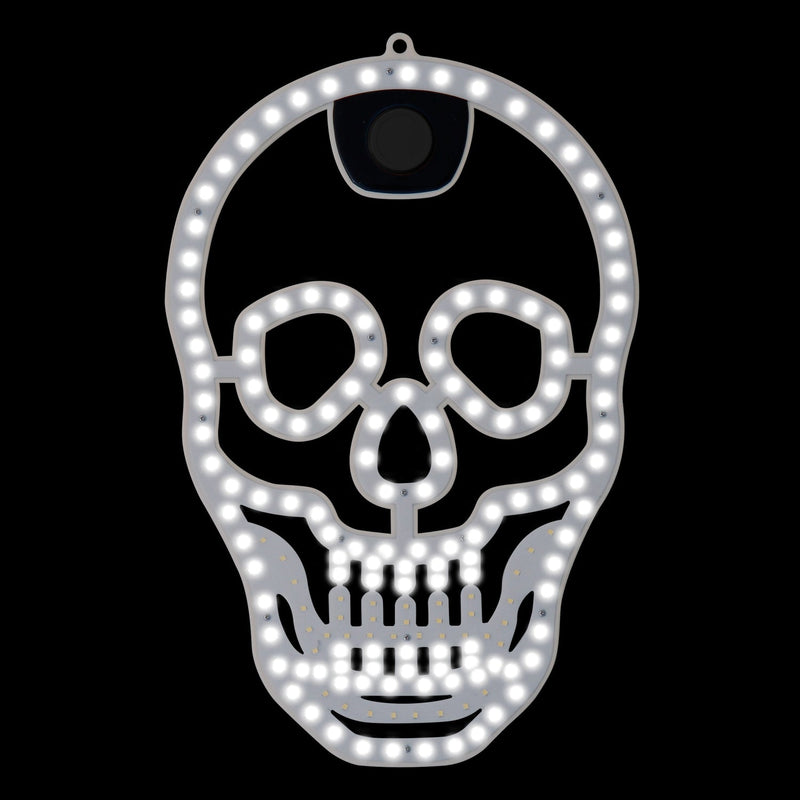 Skull-shaped LED light on a black background