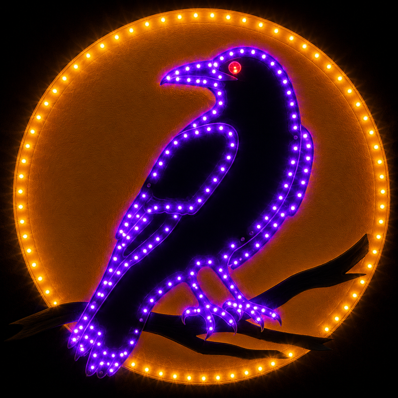 16" 195 LED Raven With Moon Display Twinkling Effect