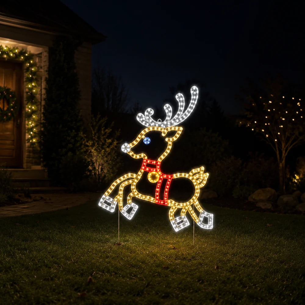 2 FT 237 LED Prancing Reindeer Red & Gold Micro Twinkling Effect