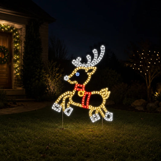 2 FT 237 LED Prancing Reindeer Red & Gold Micro Twinkling Effect