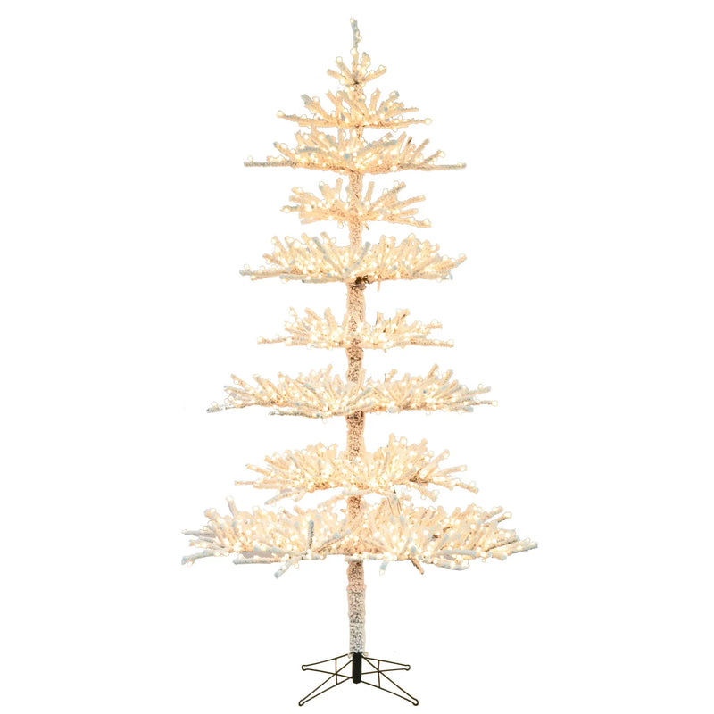 Árbol de ramitas de 9 pies, en capas, con efecto nevado
