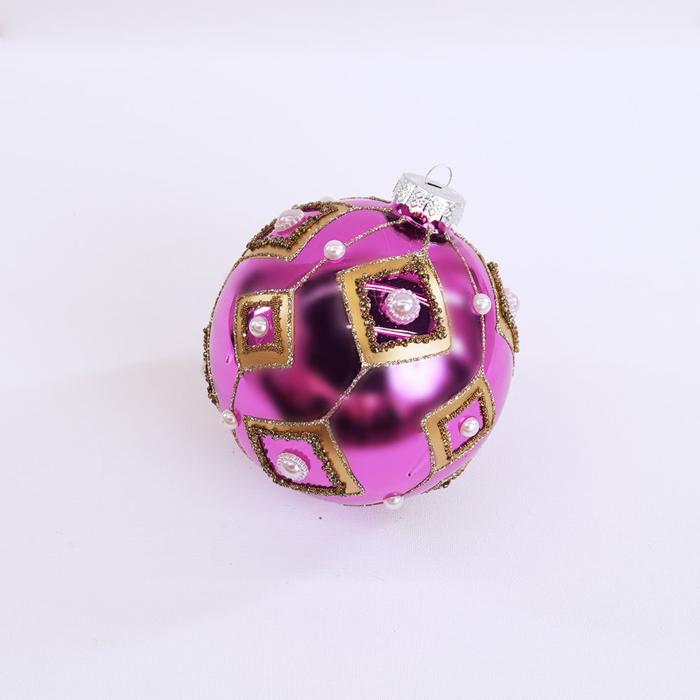 5" Shiny Fuchsia & Gold Pearl Ball Ornament