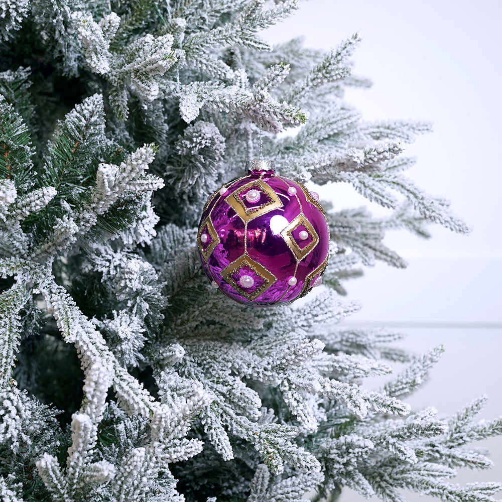 5" Shiny Fuchsia & Gold Pearl Ball Ornament