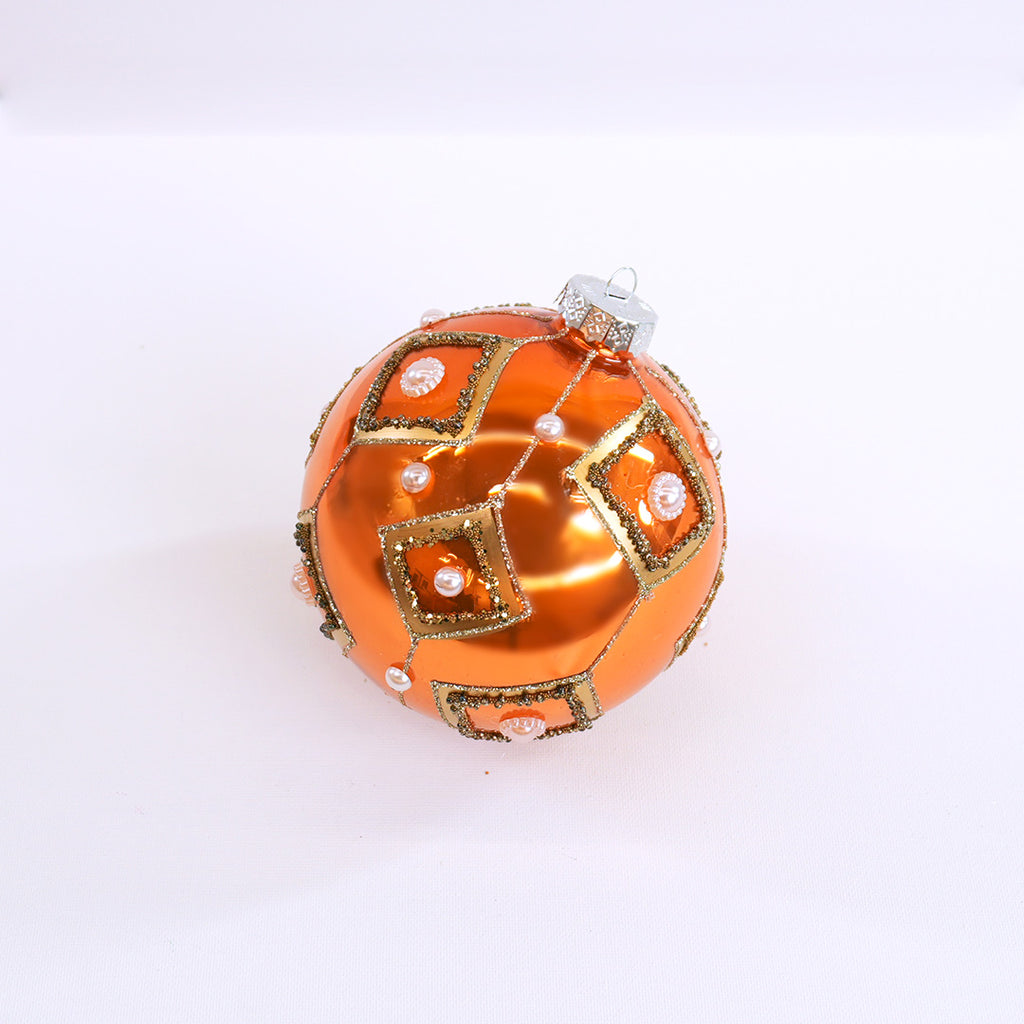 5" Shiny Orange & Gold Pearl Ball Ornament