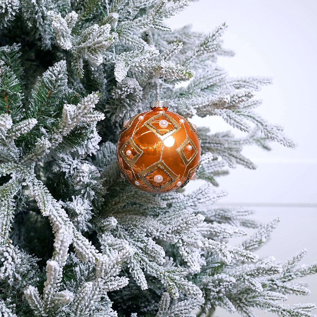 5" Shiny Orange & Gold Pearl Ball Ornament