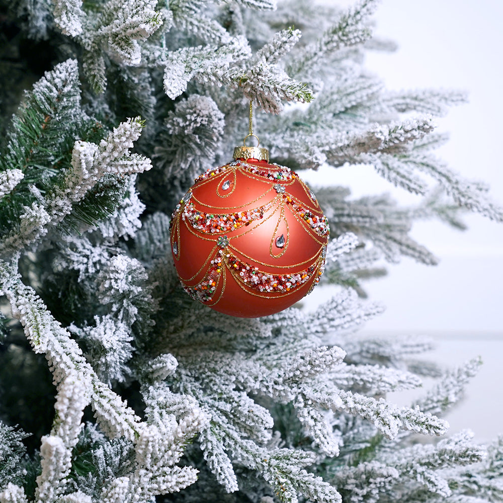 5" Matte Peach Beaded Swag Ball Ornament