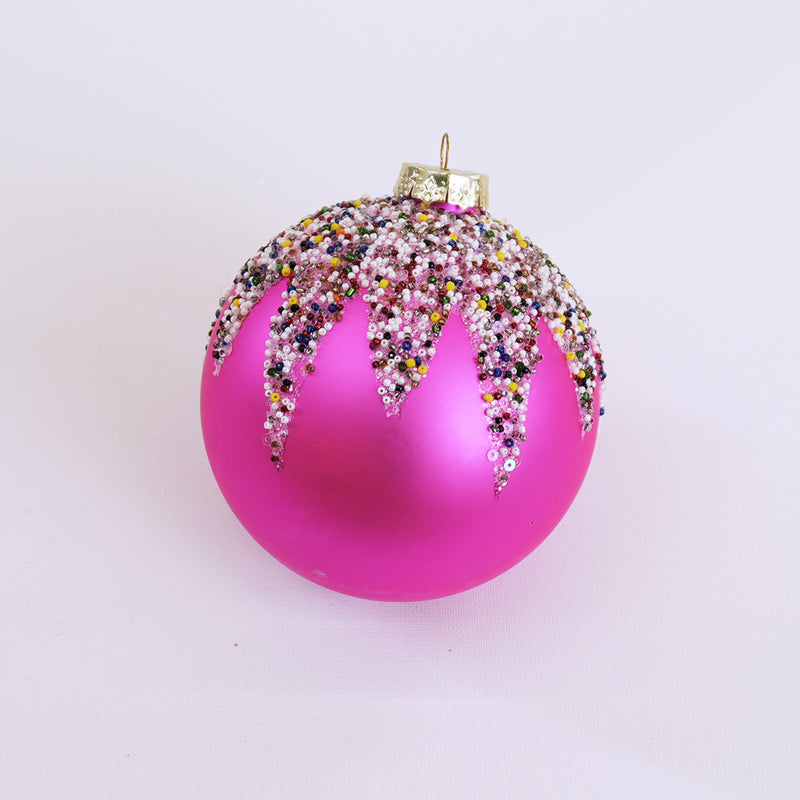 5" Shiny Fuchsia Beaded Ball Ornament