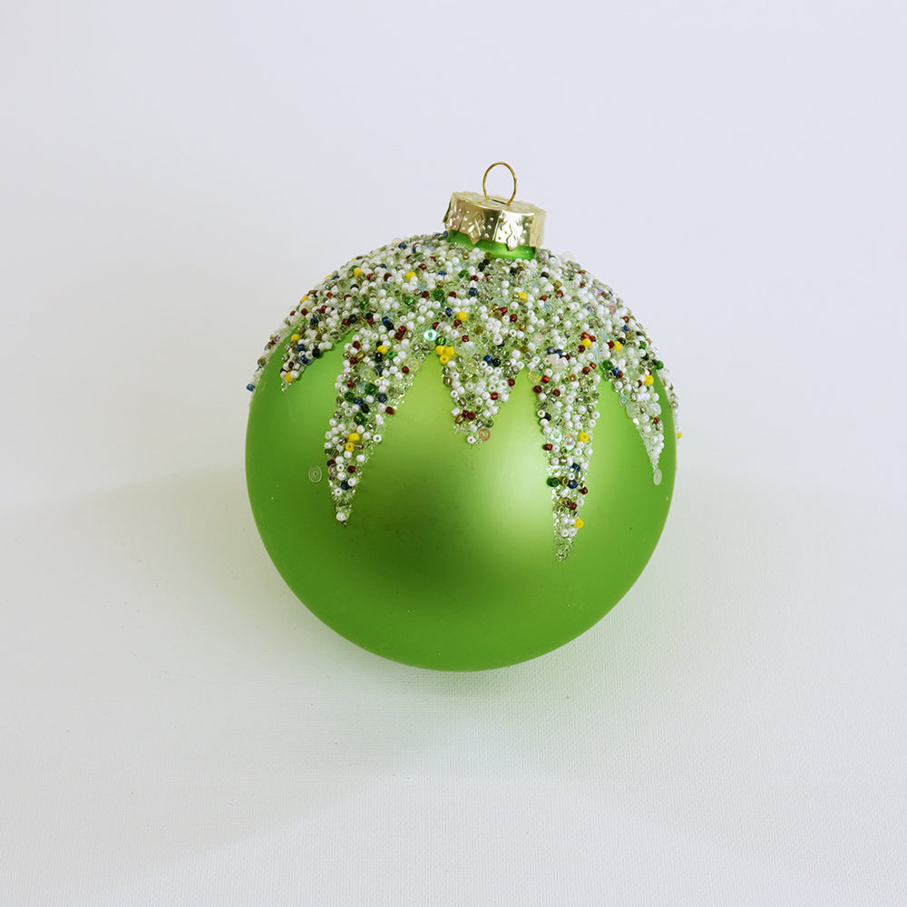 5" Shiny Lime Green Beaded Ball Ornament