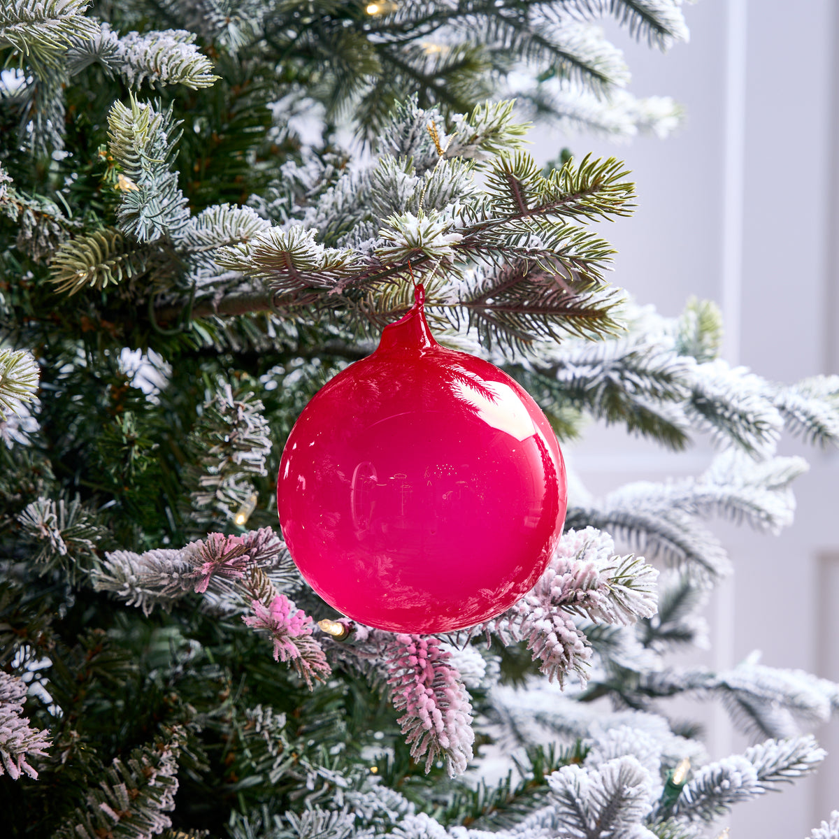 4" Cherry Pink Bubblegum Glass Ornament Box Of 3