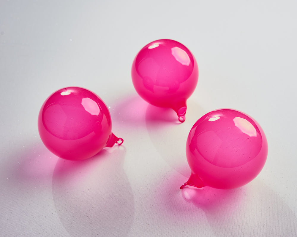 4" Cherry Pink Bubblegum Glass Ornament Box Of 3