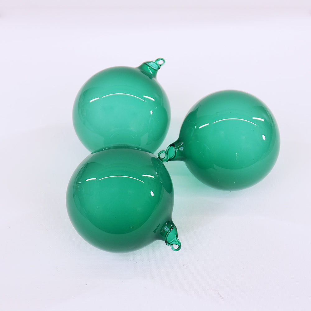 4" Eucalyptus Green Bubblegum Glass Ornament Box Of 3