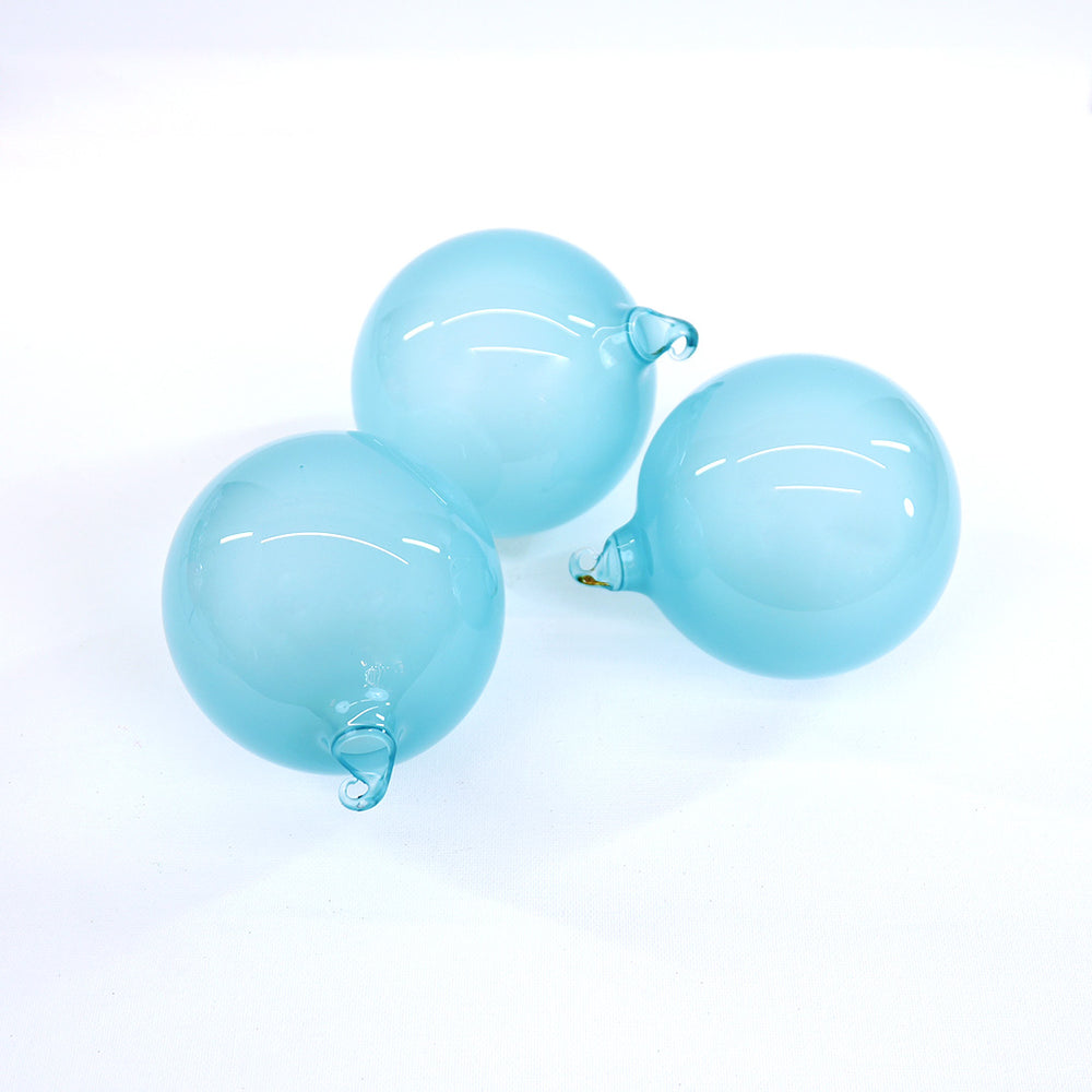 4" Aqua Blue Bubblegum Glass Ornament Box Of 3