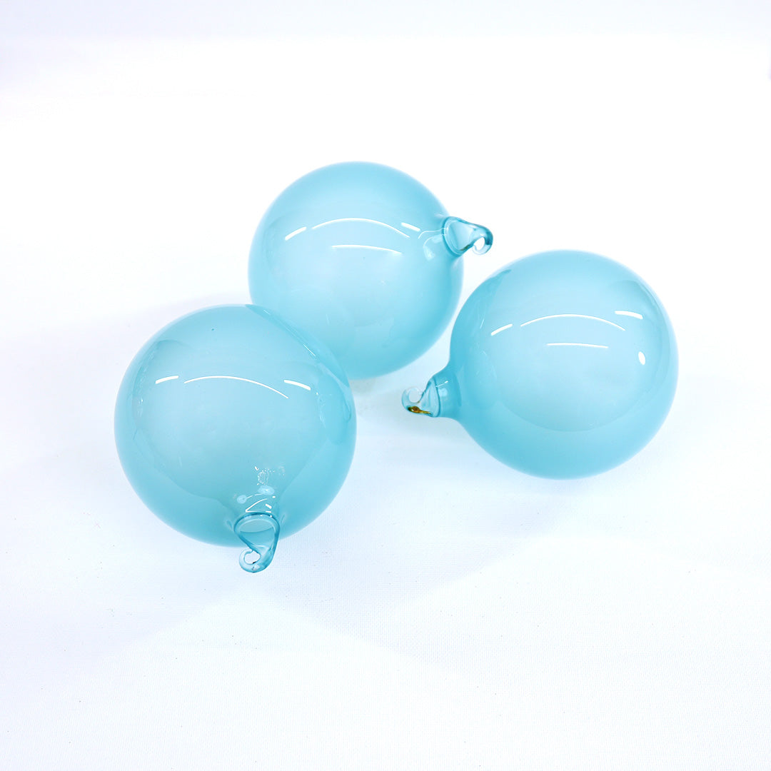 4" Aqua Blue Bubblegum Glass Ornament Box Of 3