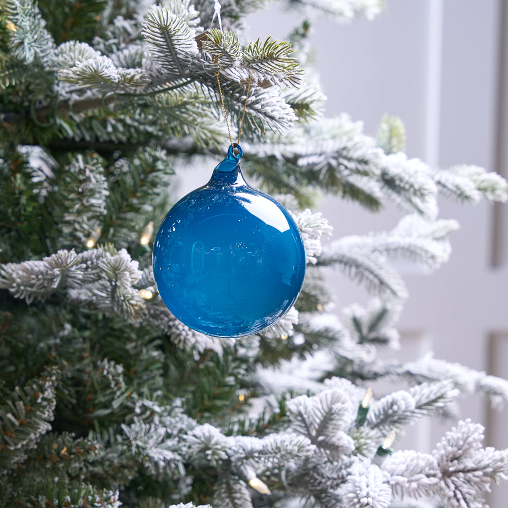 4" Blue Bubblegum Glass Ornament Box Of 3